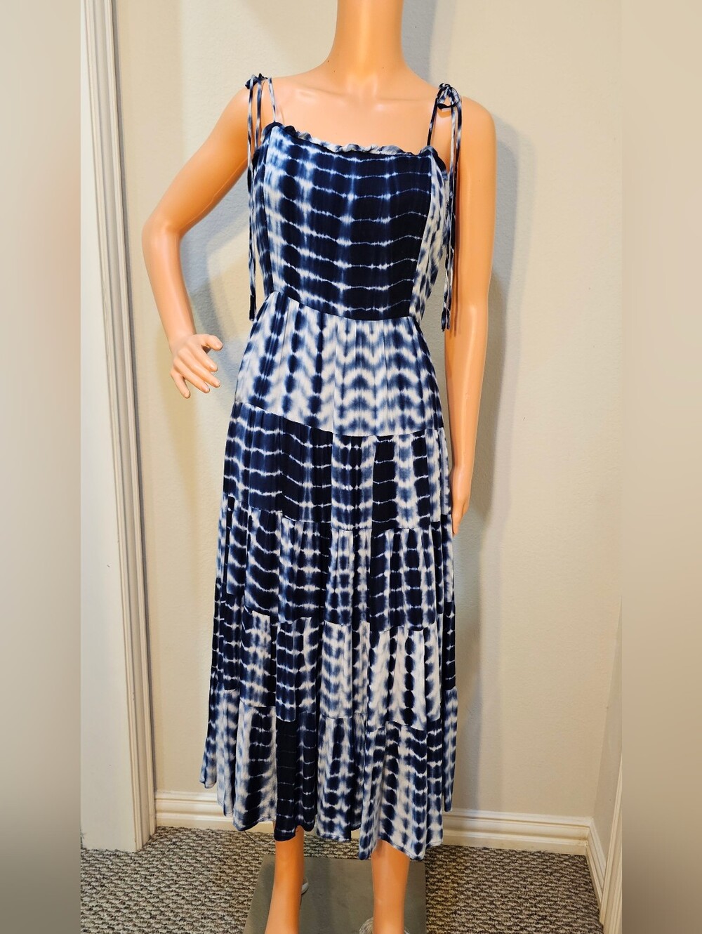 Lulus Groovy Baby Navy Blue Tie-Dye Tie-Strap Maxi Dress